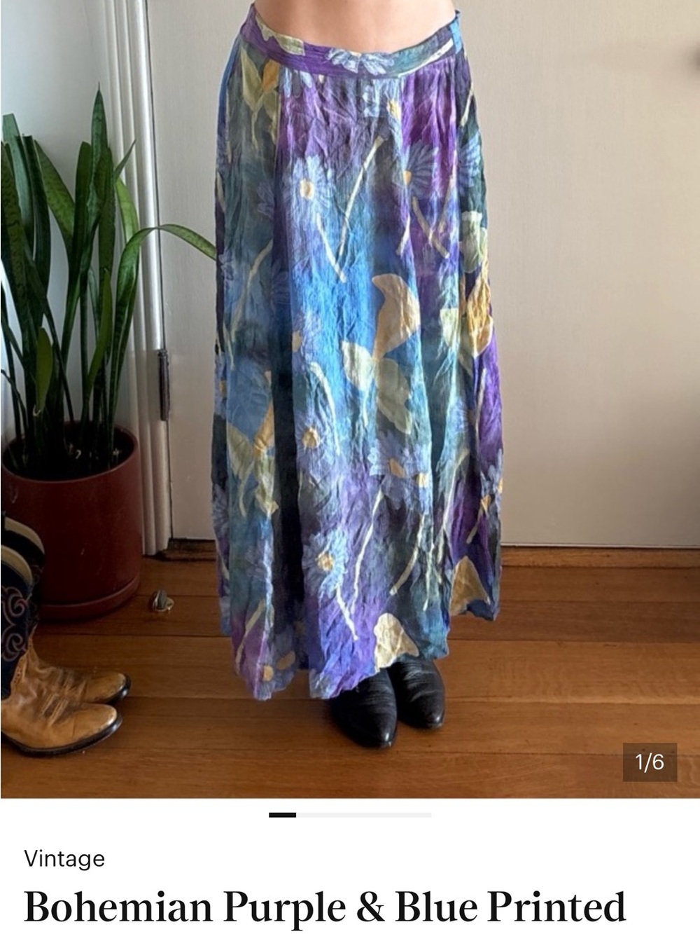 Zulki Purple Blue Green Floral Pleated Maxi Skirt Pull On Elastic Waist Rayon S